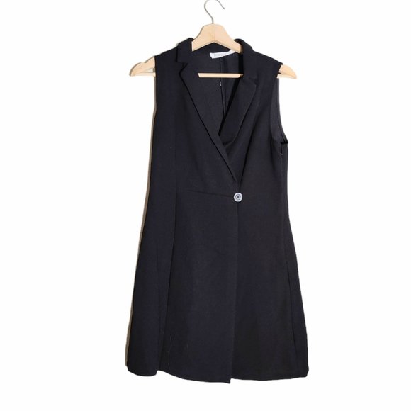 BCBGeneration Sleeveless Blazer Cocktail Dress Size 6 Black Mini Button Collar - Picture 3 of 10